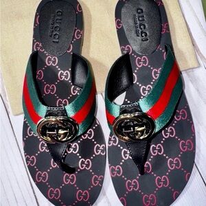 Gucci Women's Black GG Web Stripe Sandals Size 8